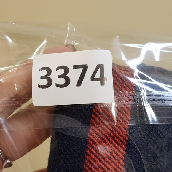 Land's End Stripea navy and red acrylic unisex fringe Scarf - Picture 8 of 8